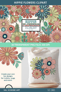Hippie Flowers Clipart - Groovy 60s Style Florals - SLS Lines