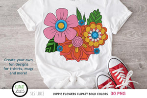 Hippie Flowers Clipart - Groovy 60s Florals Bold Colors - SLS Lines