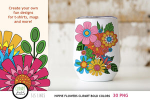 Hippie Flowers Clipart - Groovy 60s Florals Bold Colors - SLS Lines