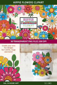 Hippie Flowers Clipart - Groovy 60s Florals Bold Colors