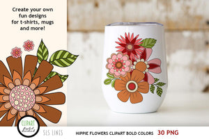 Hippie Flowers Clipart - Groovy 60s Florals Pink & Red - SLS Lines