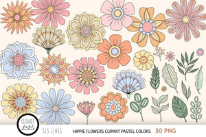 Hippie Flowers Clipart - Groovy 60s Florals Pastel Shades - SLS Lines