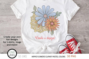 Hippie Flowers Clipart - Groovy 60s Florals Pastel Shades - SLS Lines