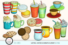 Load image into Gallery viewer, Latte Clipart -Coffee, Donuts &amp; Lattes PNG Elements