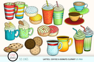 Latte Clipart -Coffee, Donuts & Lattes PNG Elements