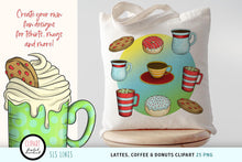 Load image into Gallery viewer, Latte Clipart -Coffee, Donuts &amp; Lattes PNG Elements