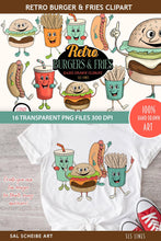Load image into Gallery viewer, Retro Food Clipart - Burger Fries &amp; Hotdog PNGs - SLS Lines