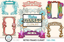 Load image into Gallery viewer, Retro Hippie Frames Clipart - 60s Style Art Nouveau Bundle