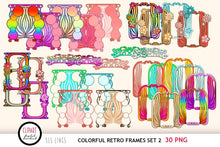 Load image into Gallery viewer, Retro Frames Clipart - Hippie Style PNG Frame Set - SLSLines