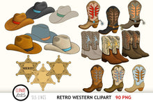 Load image into Gallery viewer, Western Retro Clipart - Cowboys, Horses &amp; Hats PNG Bundle