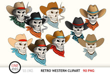 Load image into Gallery viewer, Western Retro Clipart - Cowboys, Horses &amp; Hats PNG Bundle