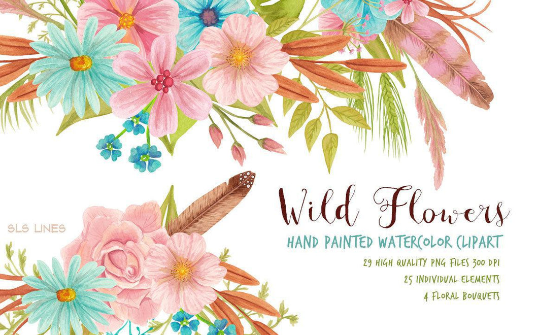 Wild Meadow Flowers Watercolor Clipart Set