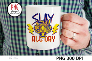 Tiger Sublimation - Slay All Day PNG - 80s Retro - SLS Lines