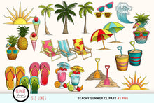 Load image into Gallery viewer, Summer Beach Clipart - Ocean Beach Summer Fun PNGs, SLS Lines
