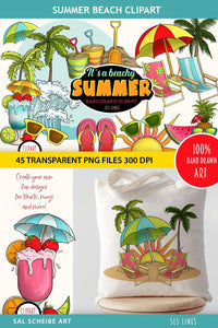 Summer Beach Clipart - Ocean Beach Summer Fun PNGs, SLS Lines