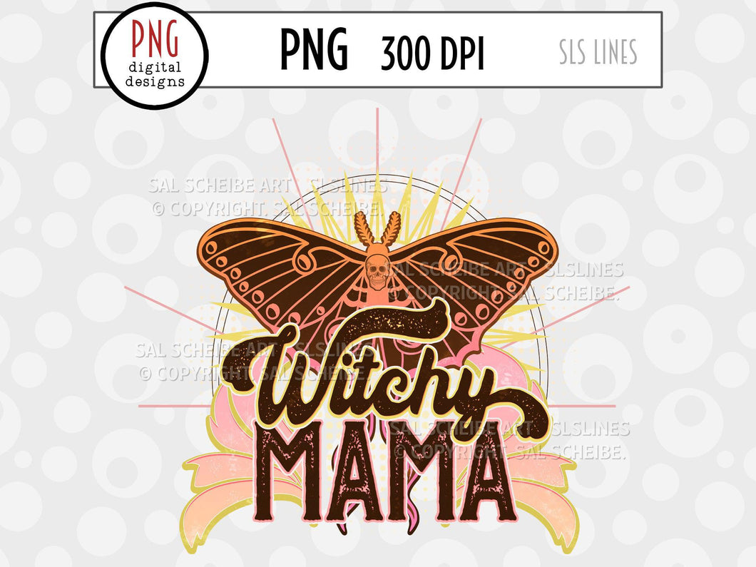 Witchy Mama PNG - Celestial Luna Moth Sublimation Design