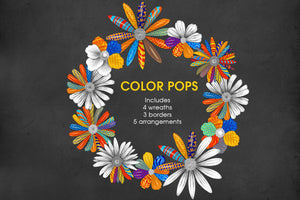Vivid Pop Color Flowers Clipart Set - slslines