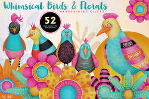 Whimsical Funky Birds & Florals Watercolor Set