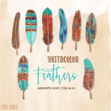 Load image into Gallery viewer, Watercolor Feathers in Pink, Blue &amp; Brown - slslines