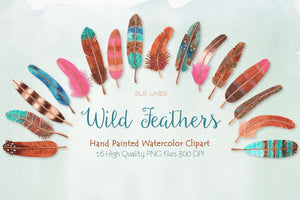 Watercolor Feathers in Pink, Blue & Brown - slslines