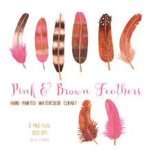 Load image into Gallery viewer, Watercolor Feathers in Pink, Blue &amp; Brown - slslines