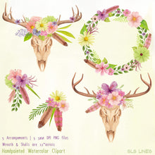 Load image into Gallery viewer, Skull &amp; Deer Antlers Watercolor Set - slslines
