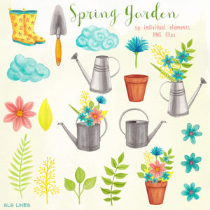 Spring Garden & Boots Watercolor Set - slslines