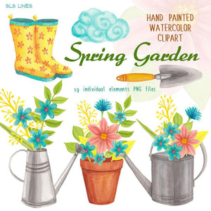 Spring Garden & Boots Watercolor Set - slslines