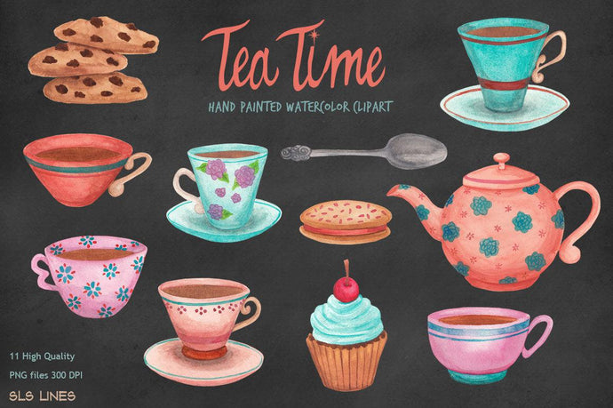 Tea Time & Cookies Watercolor Clipart Set