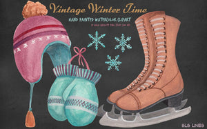 Vintage Winter Sports Watercolor Set - slslines