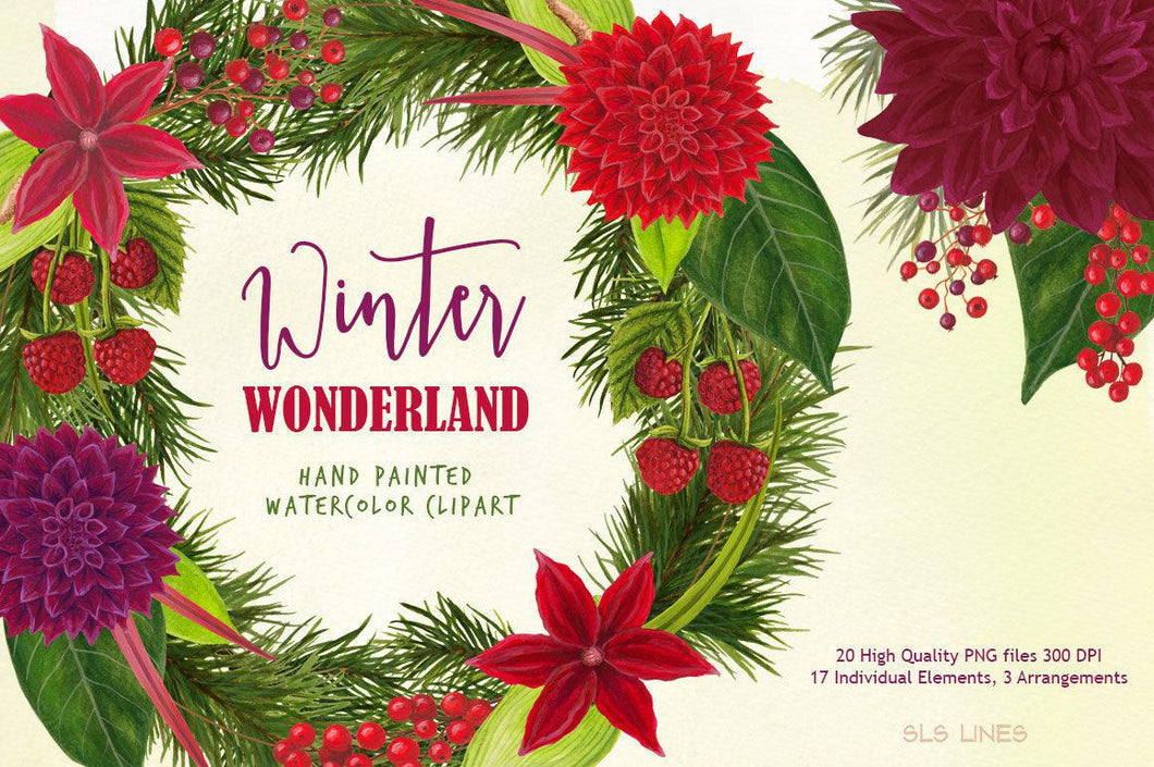 Winter Wonderland Christmas Watercolor Clipart