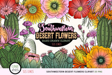 Load image into Gallery viewer, Southwestern Desert Flowers Clipart - Cactus PNG Set, SLS Lines