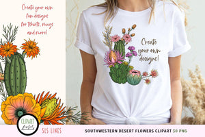 Southwestern Desert Flowers Clipart - Cactus PNG Set, SLS Lines