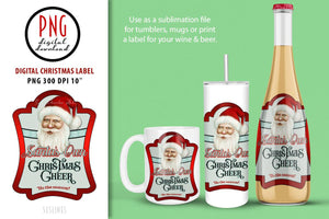 Santa Christmas Cheer Label PNG Sublimation - Print and Cut Christmas Mug Design