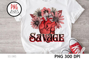Savage PNG - Anatomical Heart & Flowers Sublimation
