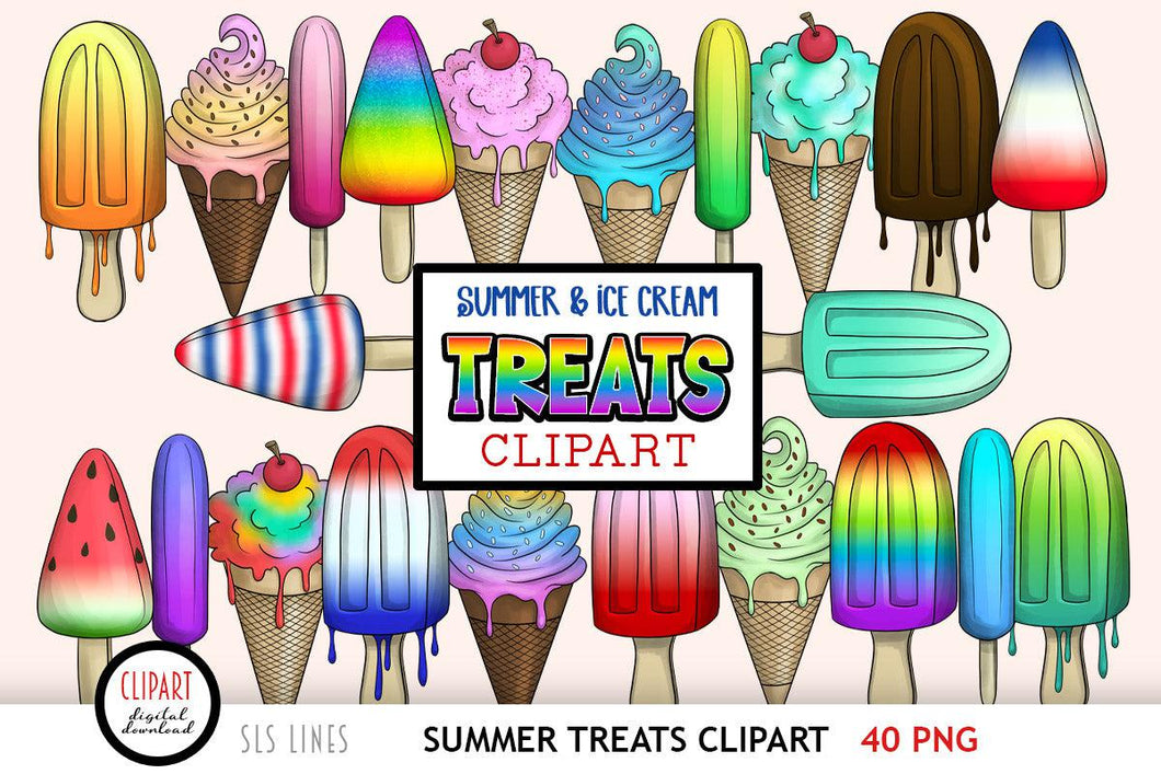 Ice Cream Treats Clipart - Summer Food PNGs - SLS Lines