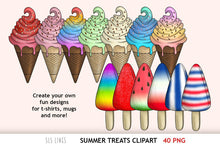 Load image into Gallery viewer, Popsicle &amp; Ice Cream Treats Clipart - Summer Food PNGs - SLSLines