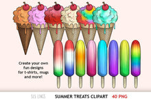 Load image into Gallery viewer, Popsicle &amp; Ice Cream Treats Clipart - Summer Food PNGs