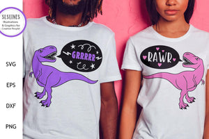 T-Rex Duo RAWR GRRRRR SVG - Dinosaur Designs