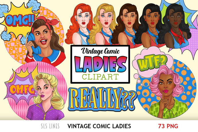 Vintage Women Clipart - Comic Popart Ladies PNGs