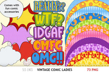 Load image into Gallery viewer, Vintage Women Clipart - Comic Popart Ladies PNGs