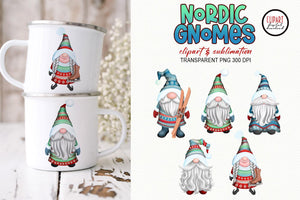 Winter Gnomes Sublimation | Skiing & Skating Gnomes Clipart