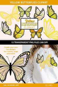 Butterfly Clipart - Yellow Butterflies PNG Illustrations - SLSLines