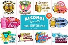 Load image into Gallery viewer, Alcohol Sublimation Bundle - 10 Drinking Designs PNG - SLSLines