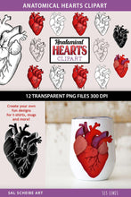 Load image into Gallery viewer, Anatomical Hearts Clipart - Dark Valentine Heart PNGs - SLSLines