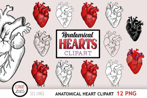 Anatomical Hearts Clipart - Dark Valentine Heart PNGs - SLSLines