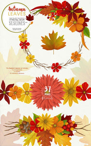 Autumn Leaves Fall Foliage Watercolor Clipart - SLSLines