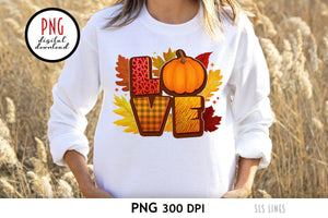 Autumn Sublimation - Fall LOVE Pumpkin Design PNG - SLSLines