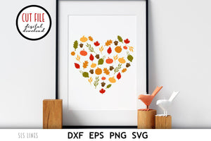 Autumn SVG | Acorn & Leaf Heart Cut File - SLSLines