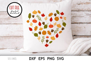 Autumn SVG | Acorn & Leaf Heart Cut File - SLSLines